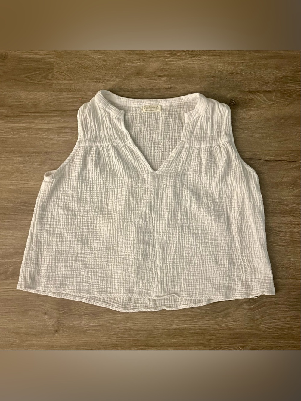 Just Living White 100% Cotton Double Gauze Sleeveless Tank Top V-Neck Boho L